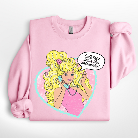 "Let's Take Down the Patriarchy" Distressed Barbie Tee/Crew